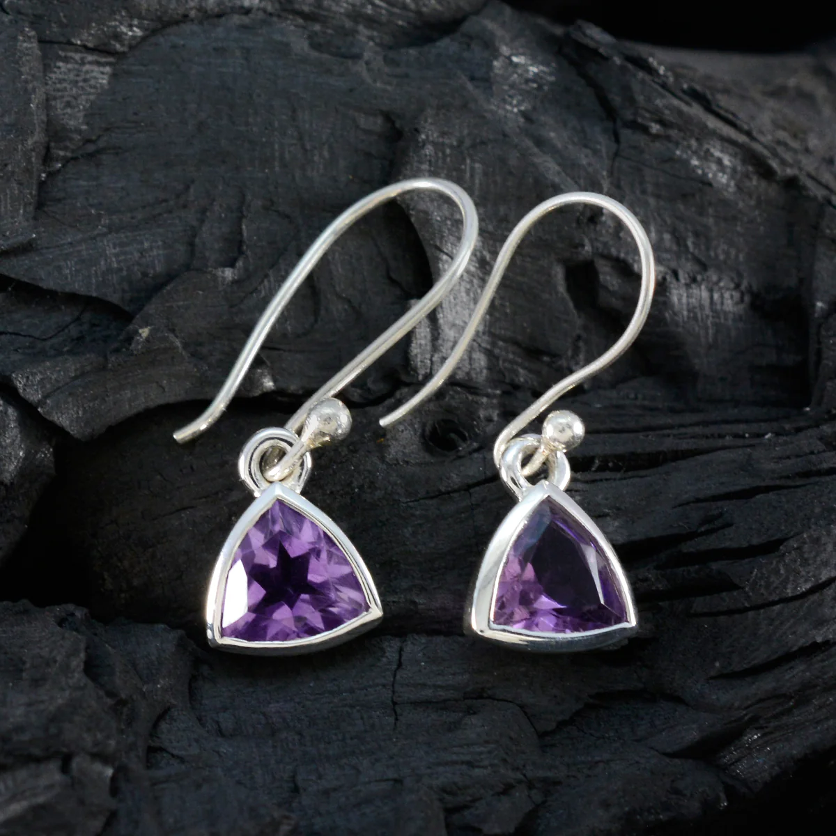 Amethyst African Ayaka Solitaire Dangle Purple Sterling Silver Earring - Image 4