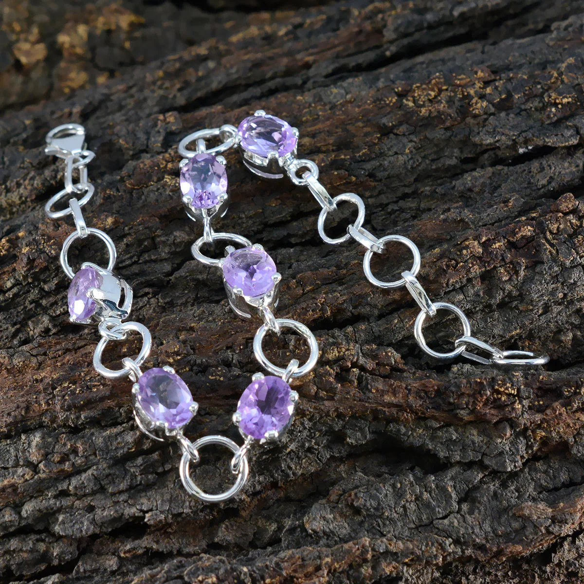 Amethyst Beginning of Summer Slim Purple 925 Silver Links Bracelet - Image 4
