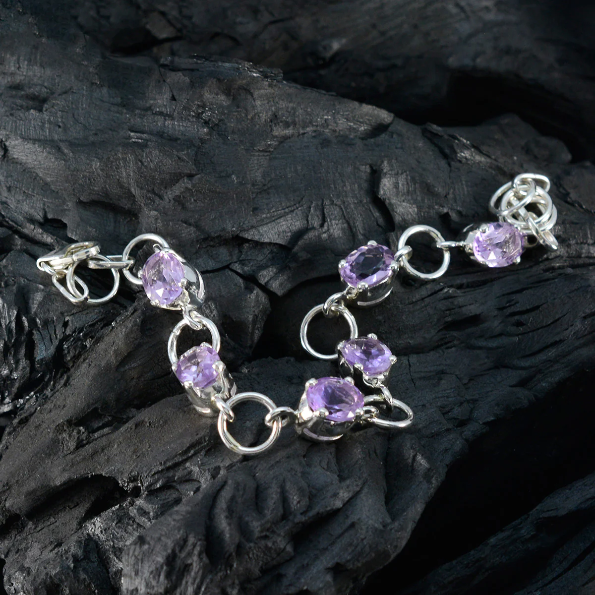 Amethyst Beginning of Summer Slim Purple 925 Silver Links Bracelet - Image 5