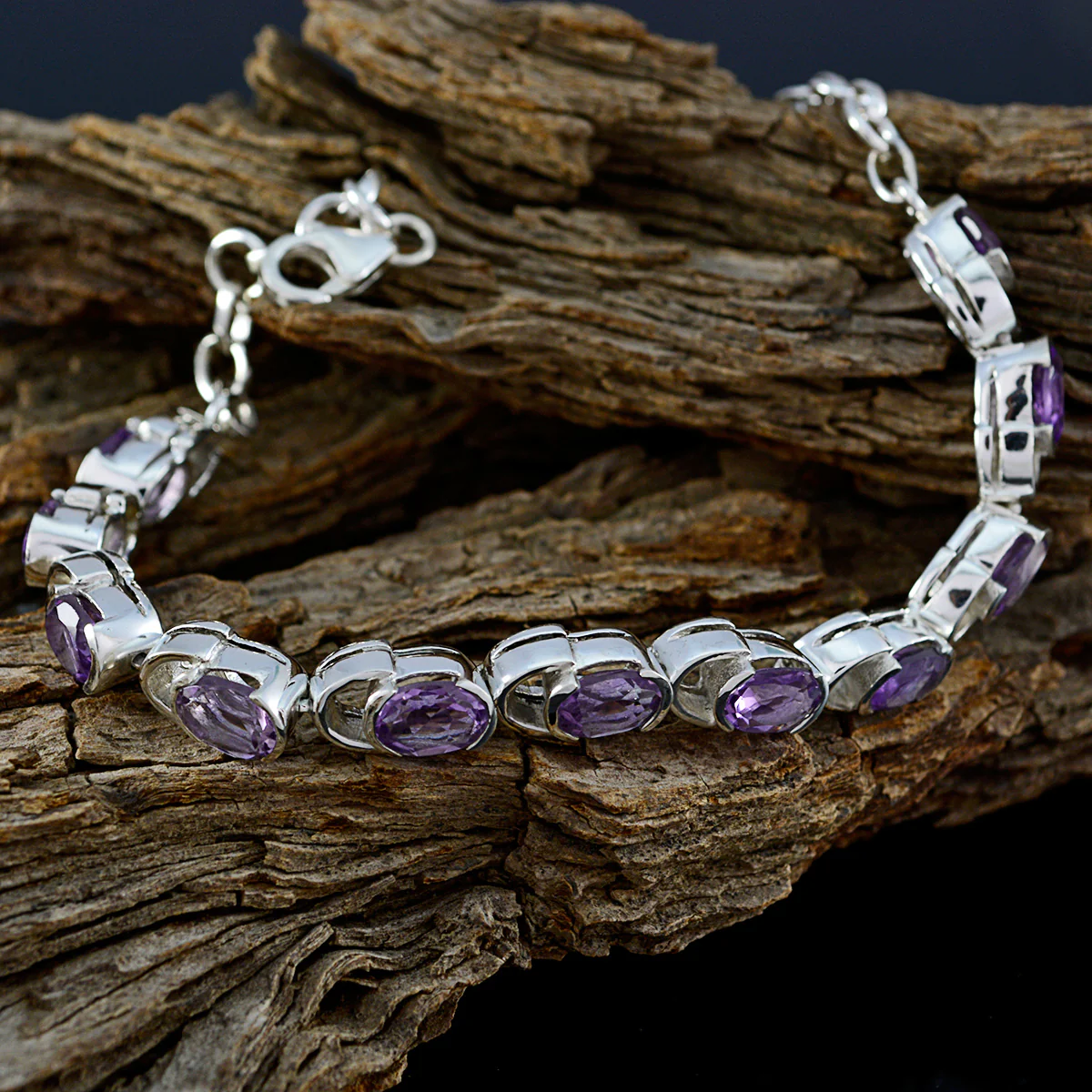 Amethyst Bicycle Day Tiny Purple Sterling Silver Links Bracelet - Image 4