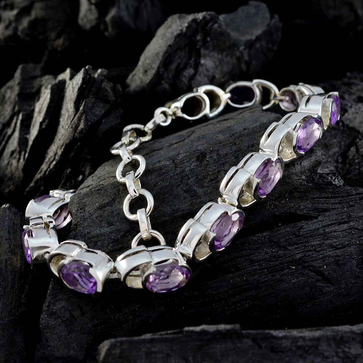 Amethyst Bicycle Day Tiny Purple Sterling Silver Links Bracelet - Image 5