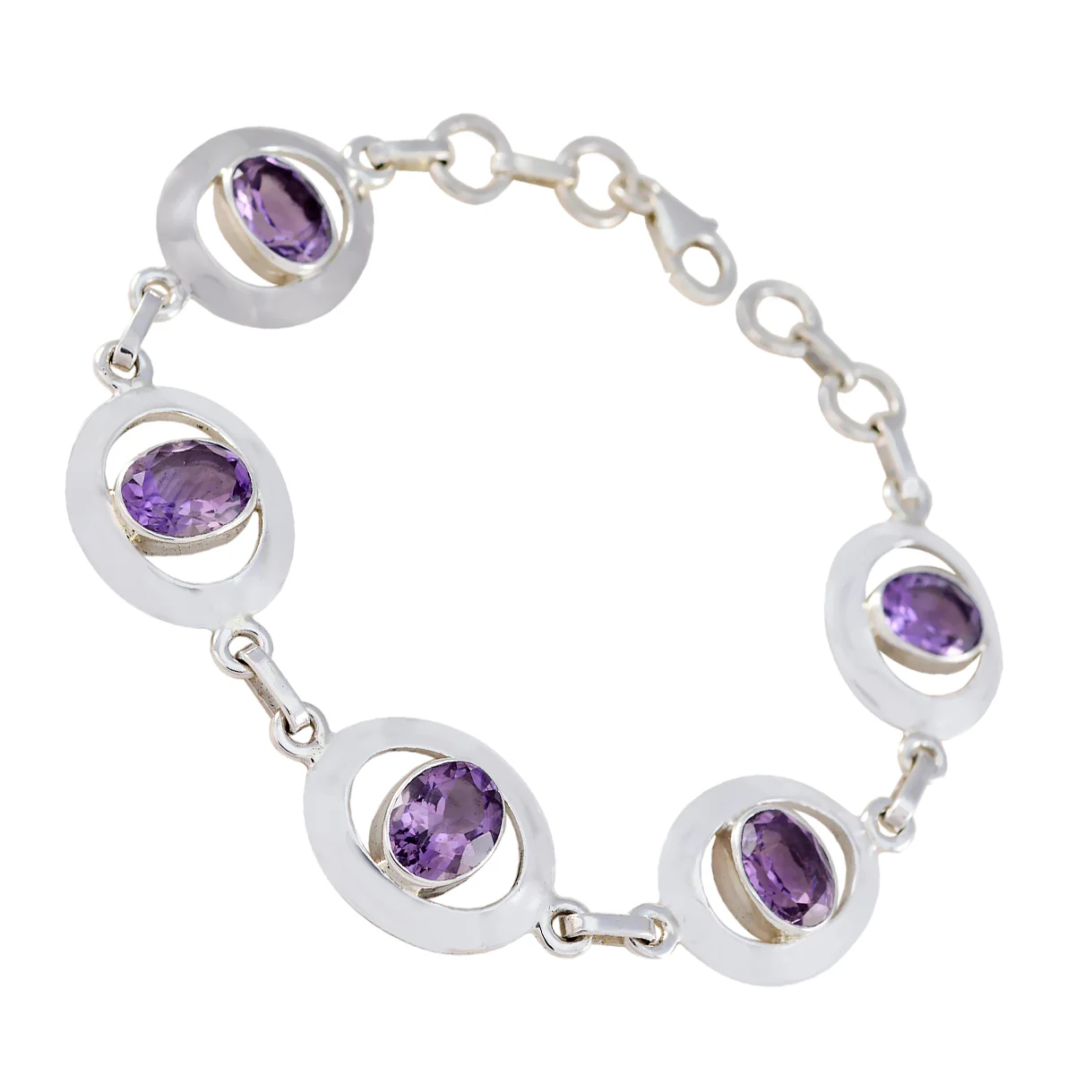 Amethyst Birthday Tiny Purple 925 Silver Links Bracelet - Image 3