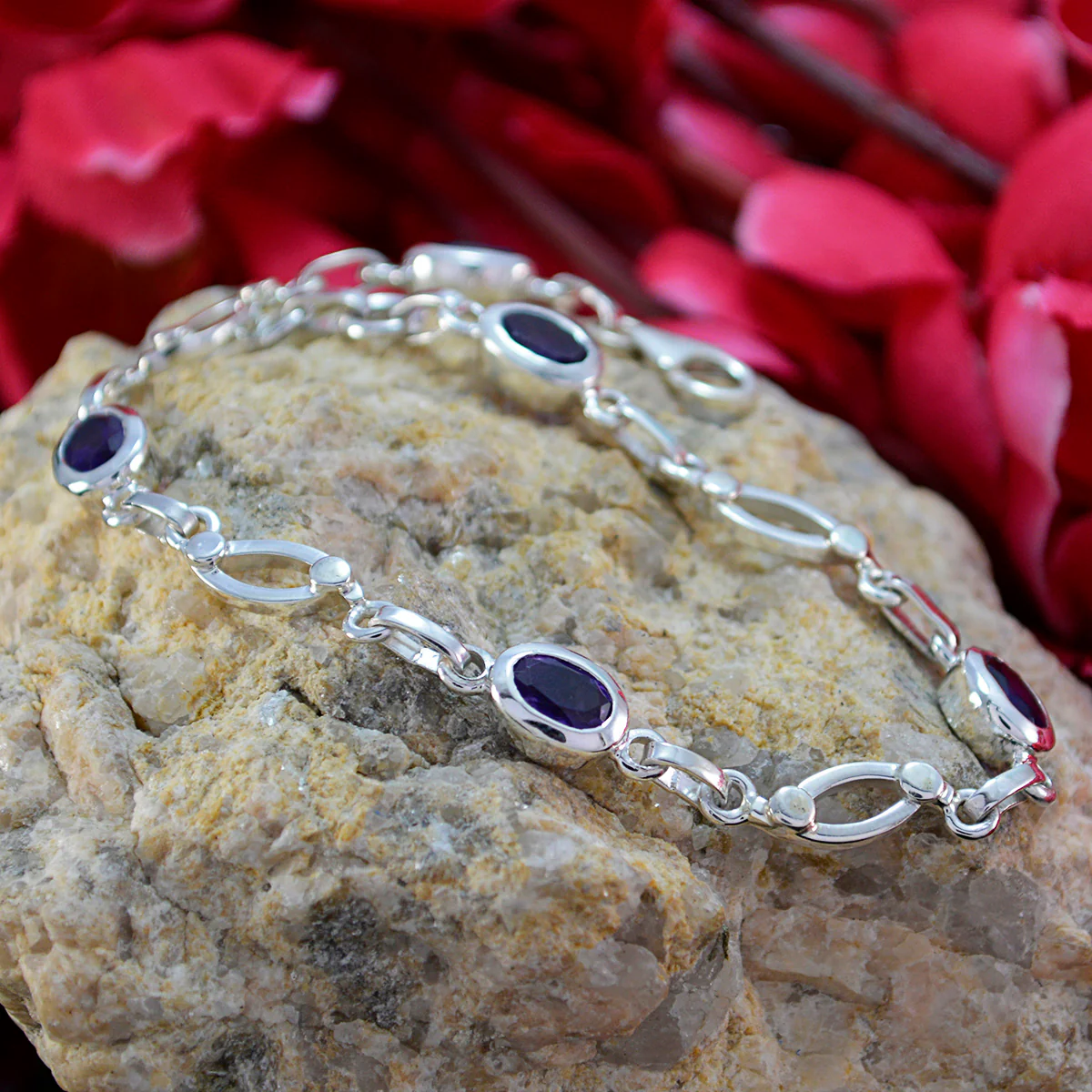 Amethyst Black Business Month Whisper-thin Purple Sterling Silver Links Bracelet - Image 3