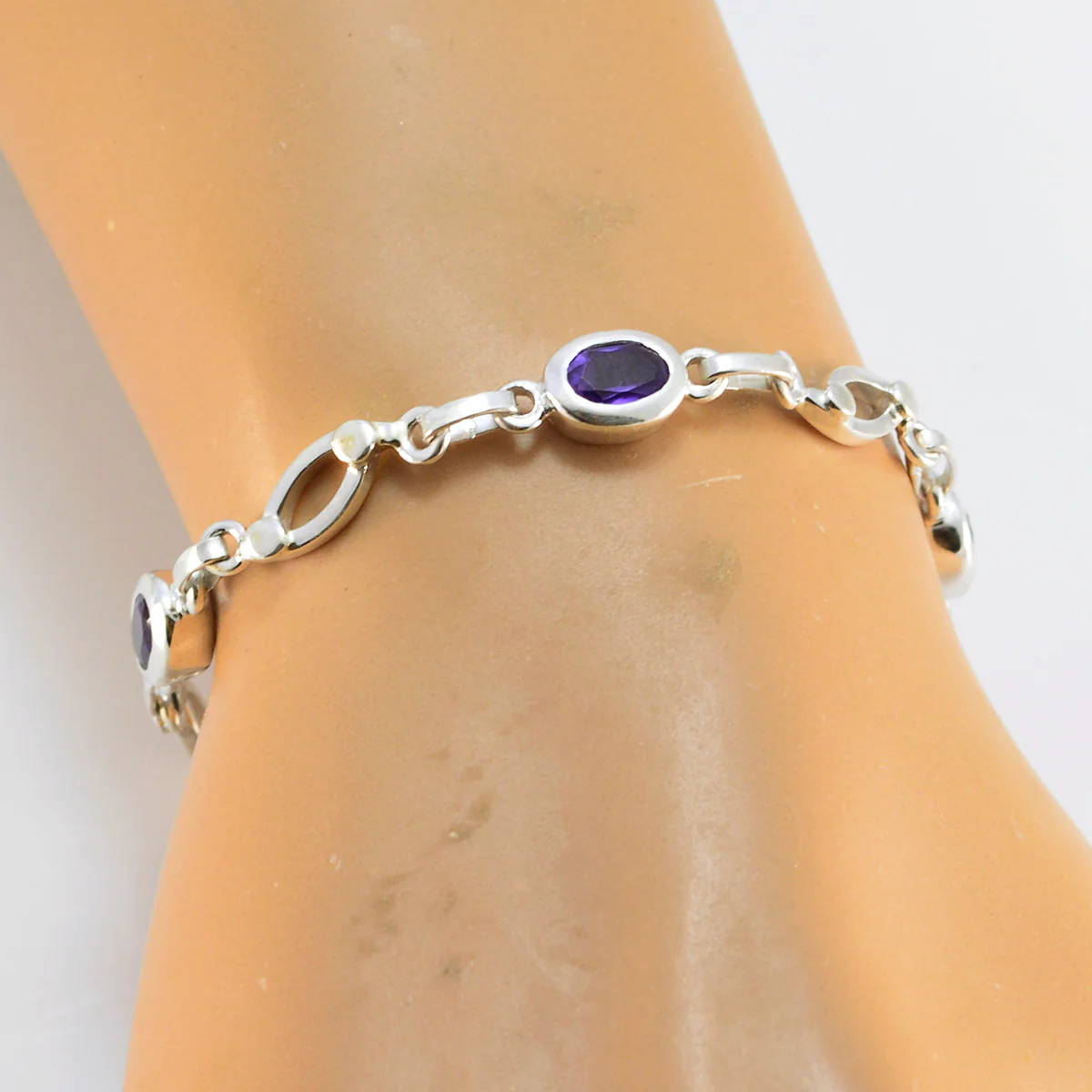 Amethyst Black Business Month Whisper-thin Purple Sterling Silver Links Bracelet - Image 4