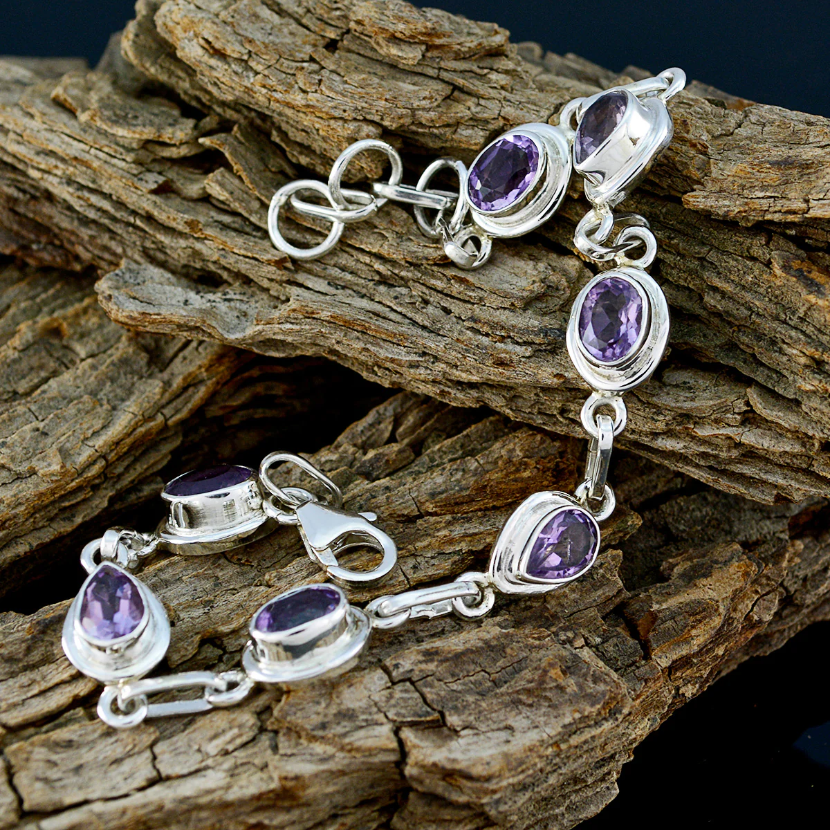 Amethyst Carnival Celebrations Featherlight Purple Silver Links Bracelet - Image 3