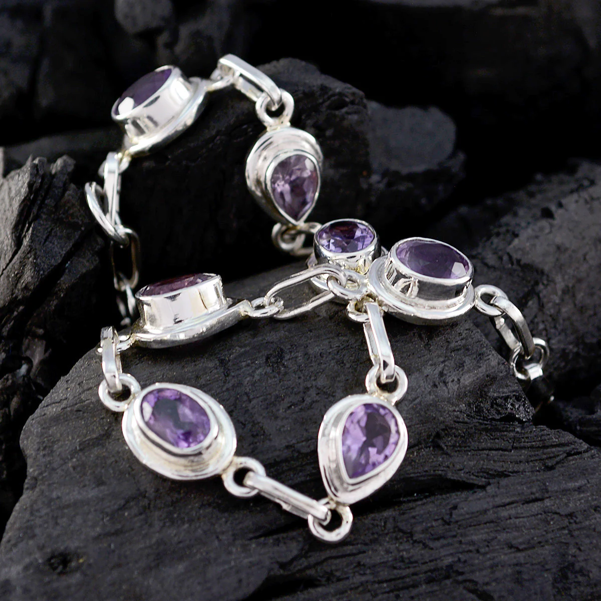 Amethyst Carnival Celebrations Featherlight Purple Silver Links Bracelet - Image 4