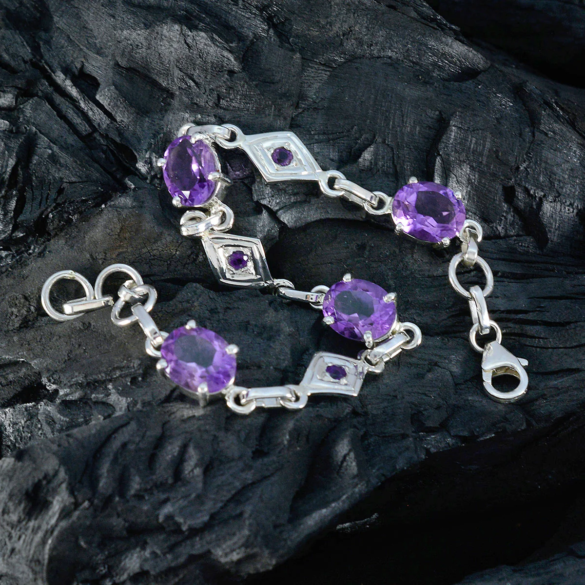 Amethyst Cheeseburger Day Featherlight Purple Sterling Silver Links Bracelet - Image 3