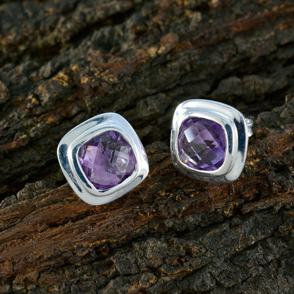 Amethyst German Sofía Solitaire Stud Purple 925 Sterling Silver Earring - Image 3