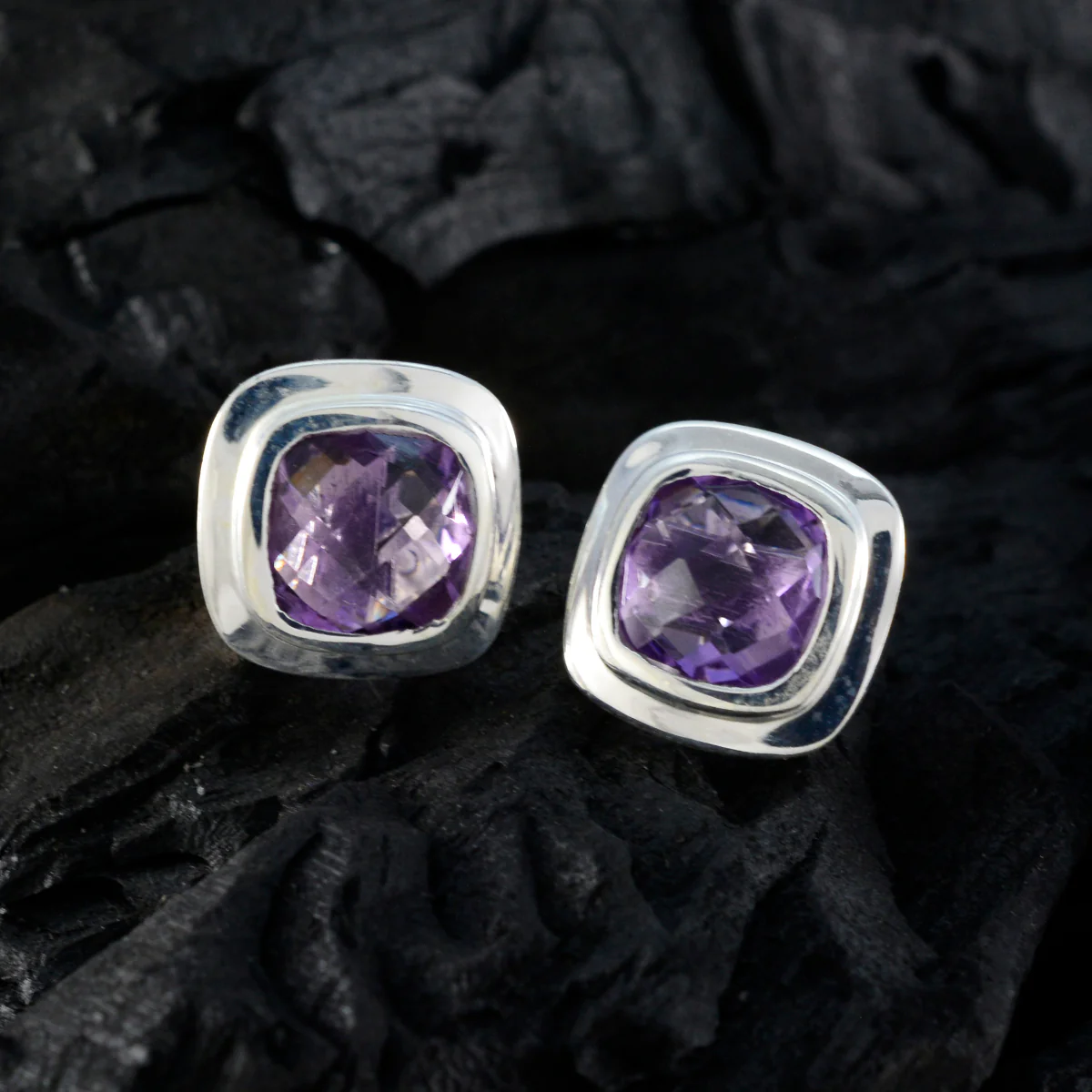 Amethyst German Sofía Solitaire Stud Purple 925 Sterling Silver Earring - Image 4