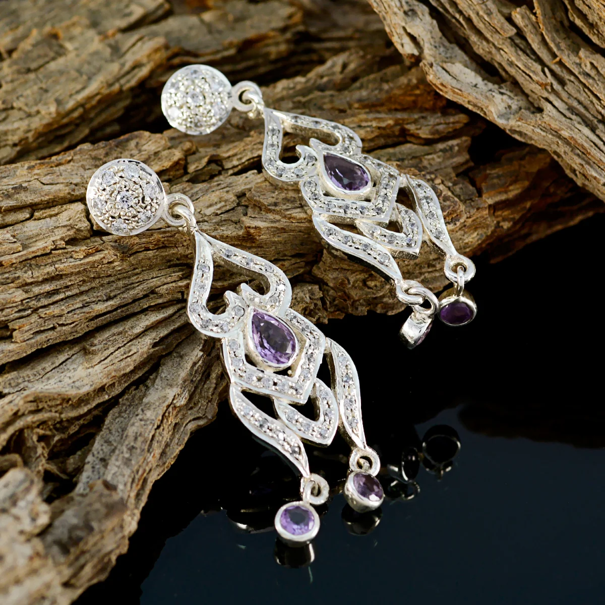 Amethyst Indian Putri multiple Stud Purple Sterling Silver Earring - Image 3