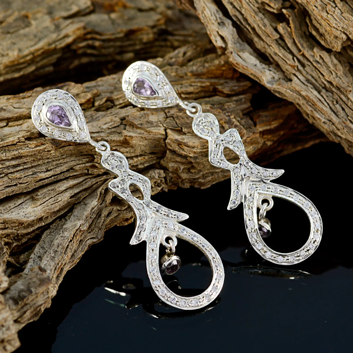 Amethyst Indian Riya multiple Stud Purple 925 Silver Earring - Image 3