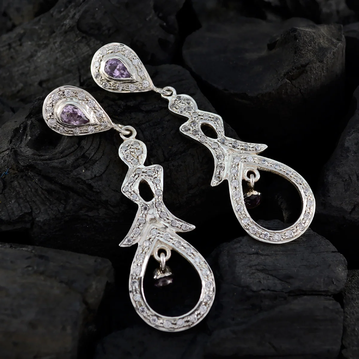 Amethyst Indian Riya multiple Stud Purple 925 Silver Earring - Image 4