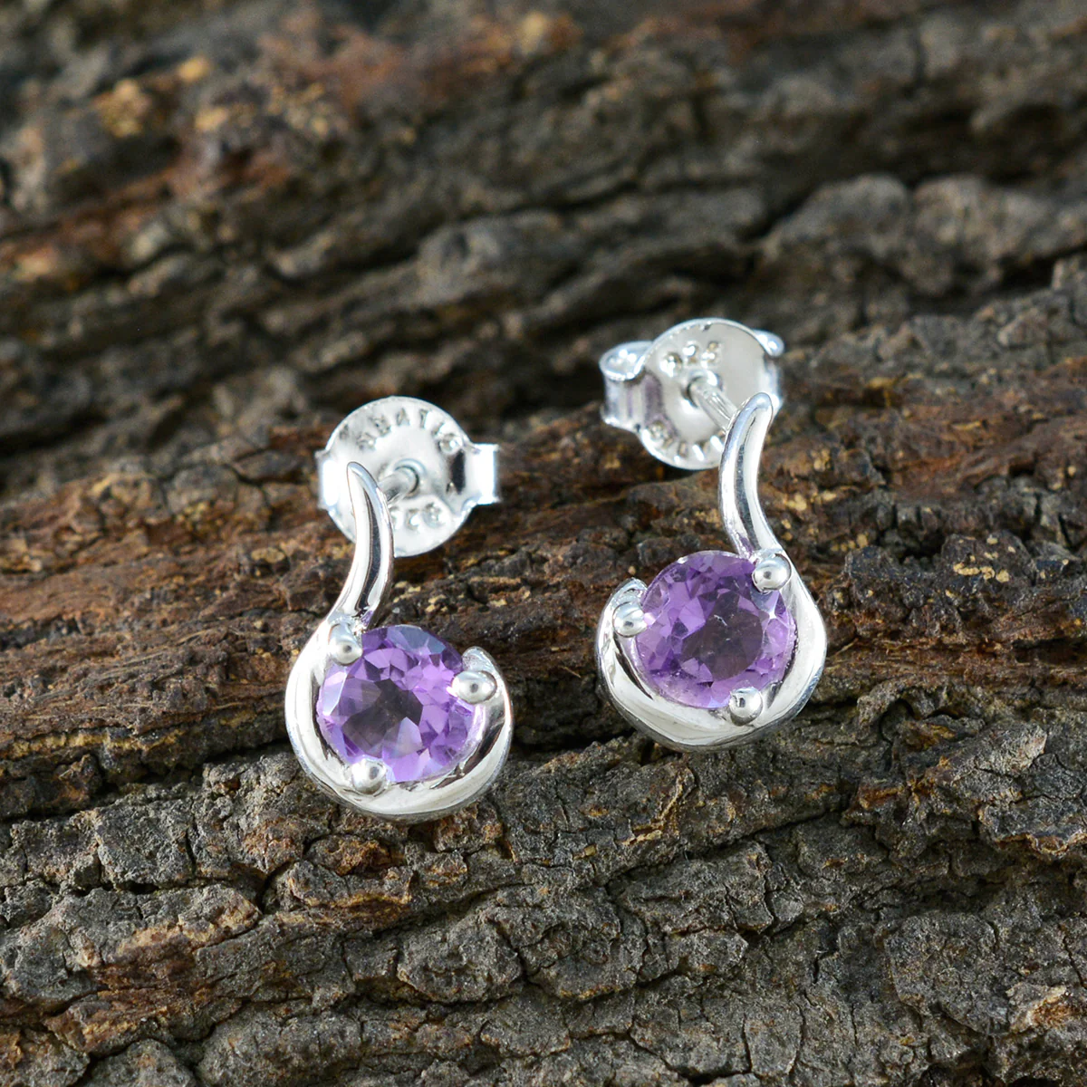 Amethyst Japanese Carla Solitaire Stud Purple Sterling Silver Earring - Image 3
