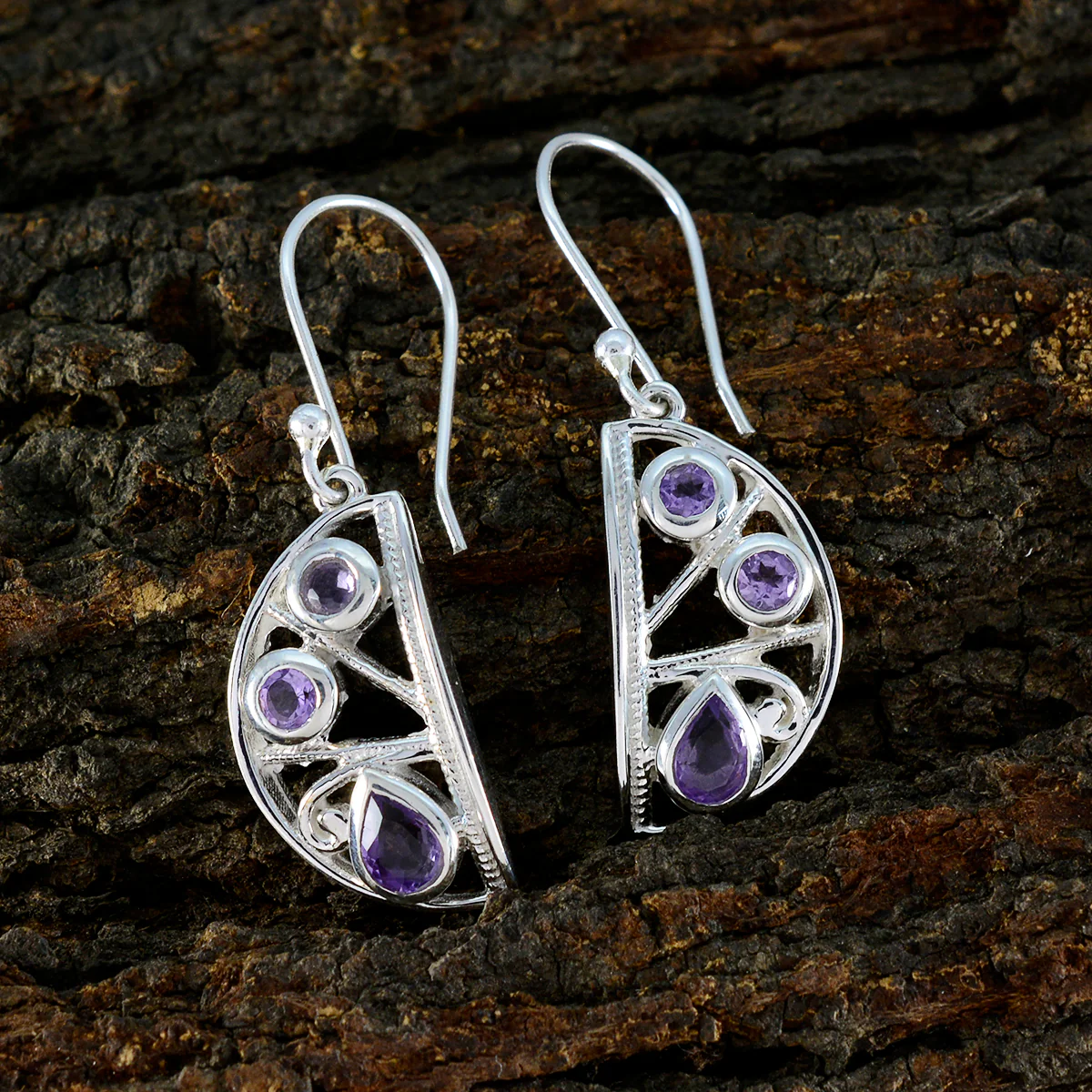 Amethyst Mexican Ayaka Trilogy Dangle Purple 925 Sterling Silver Earring - Image 3
