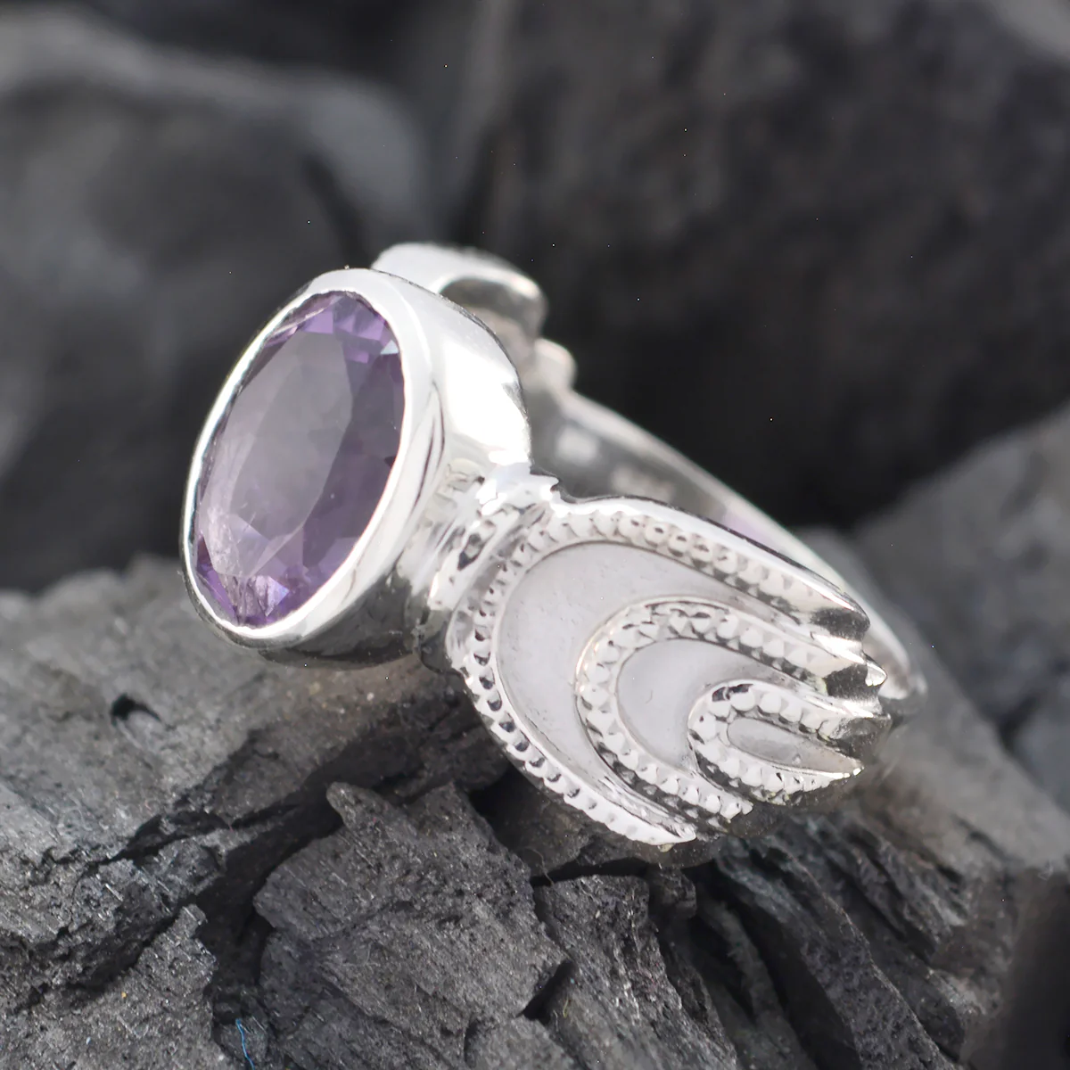 Amethyst Solitaire African 92.5 Silver Purple Gemstone Mid-weight Romantic Ring Jewellery - Image 4