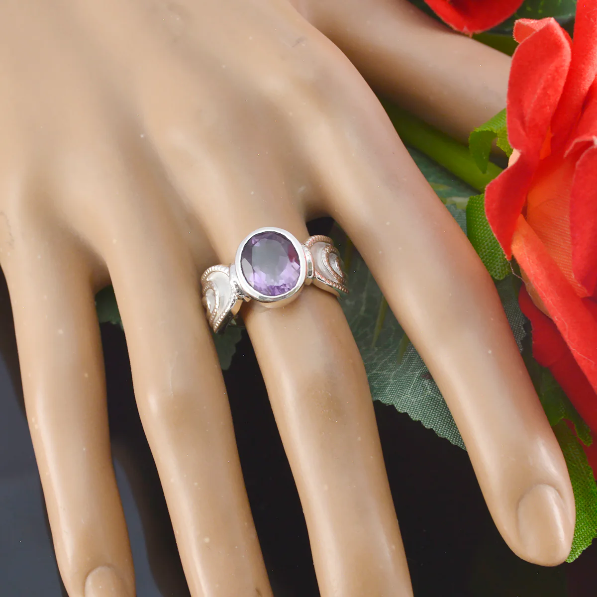 Amethyst Solitaire African 92.5 Silver Purple Gemstone Mid-weight Romantic Ring Jewellery - Image 5