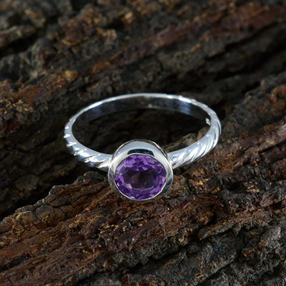 Amethyst Solitaire American Silver Purple Gems Dainty Trendy Ring Jewelry - Image 3