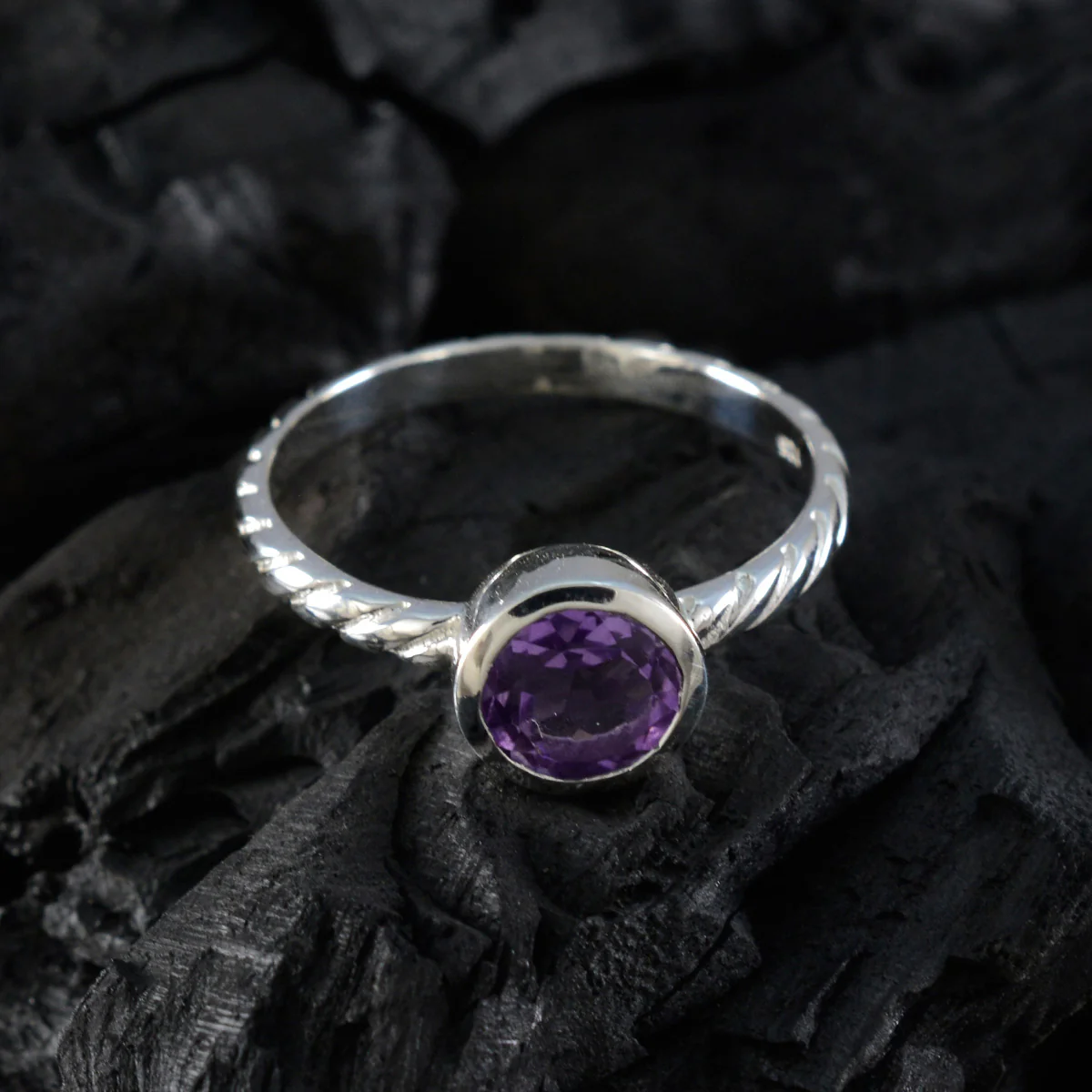 Amethyst Solitaire American Silver Purple Gems Dainty Trendy Ring Jewelry - Image 4