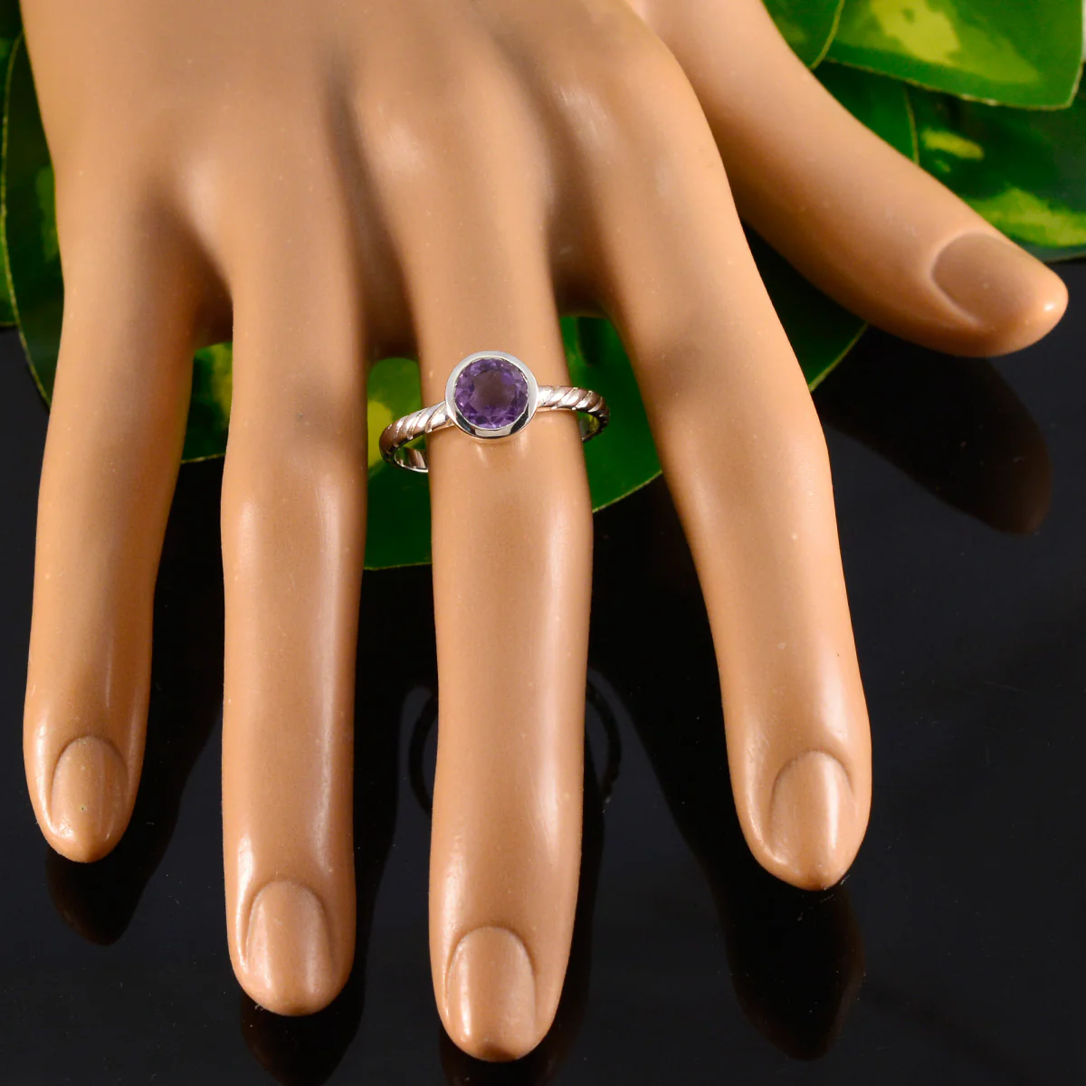 Amethyst Solitaire American Silver Purple Gems Dainty Trendy Ring Jewelry - Image 5