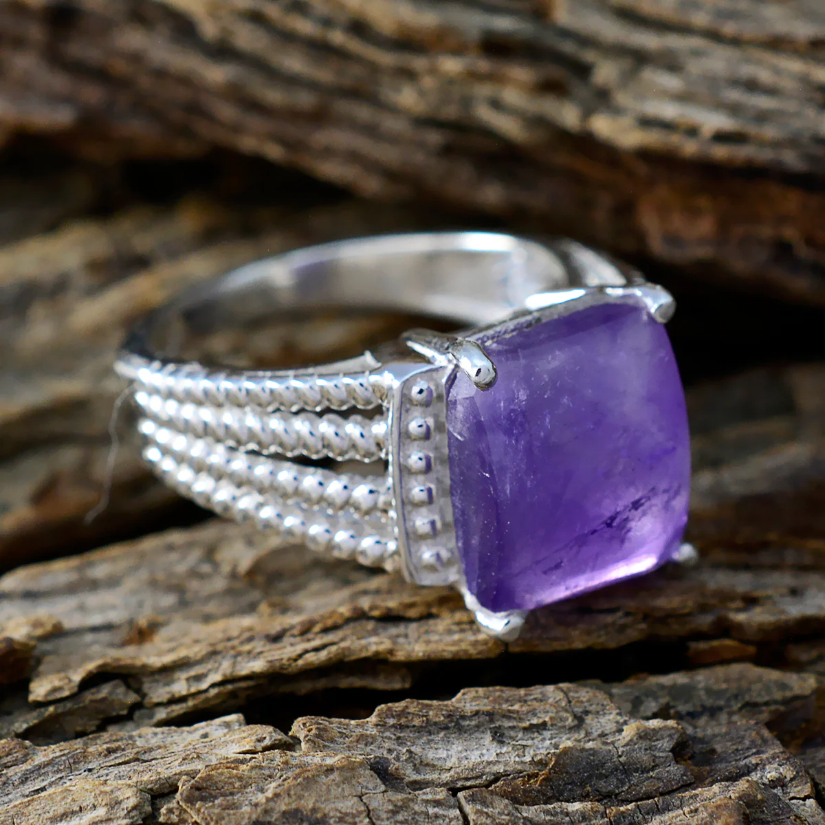 Amethyst Solitaire Indian 925 Sterling Silver Purple Gemstones Eye-catching Trendy Ring Jewelry - Image 3