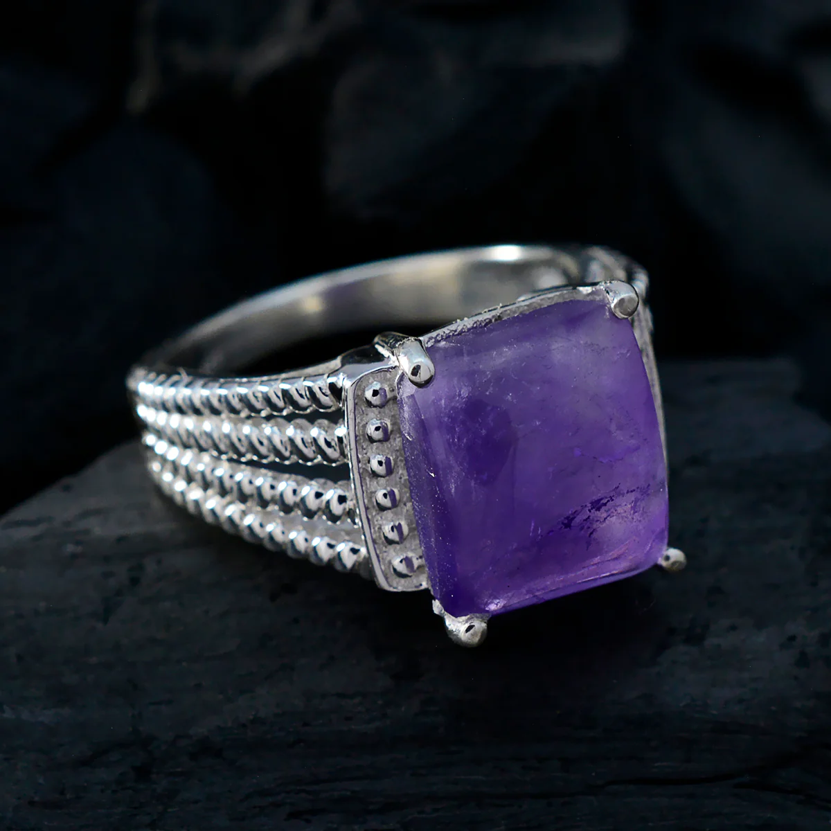 Amethyst Solitaire Indian 925 Sterling Silver Purple Gemstones Eye-catching Trendy Ring Jewelry - Image 4