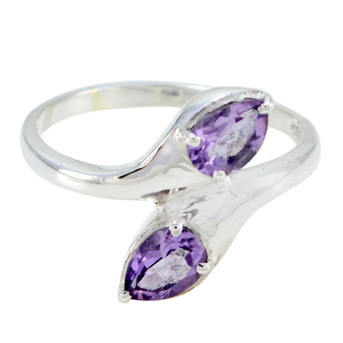 Amethyst Toi et Moi Indian Sterling Silver Purple Gemstone Slim Boho Ring Jewelry - Image 3