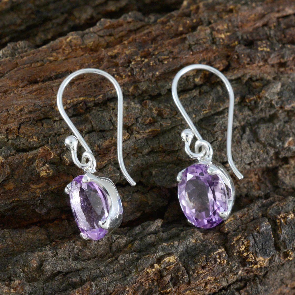 Amethyst Turkish Sarah Solitaire Dangle Purple Silver Earring - Image 3
