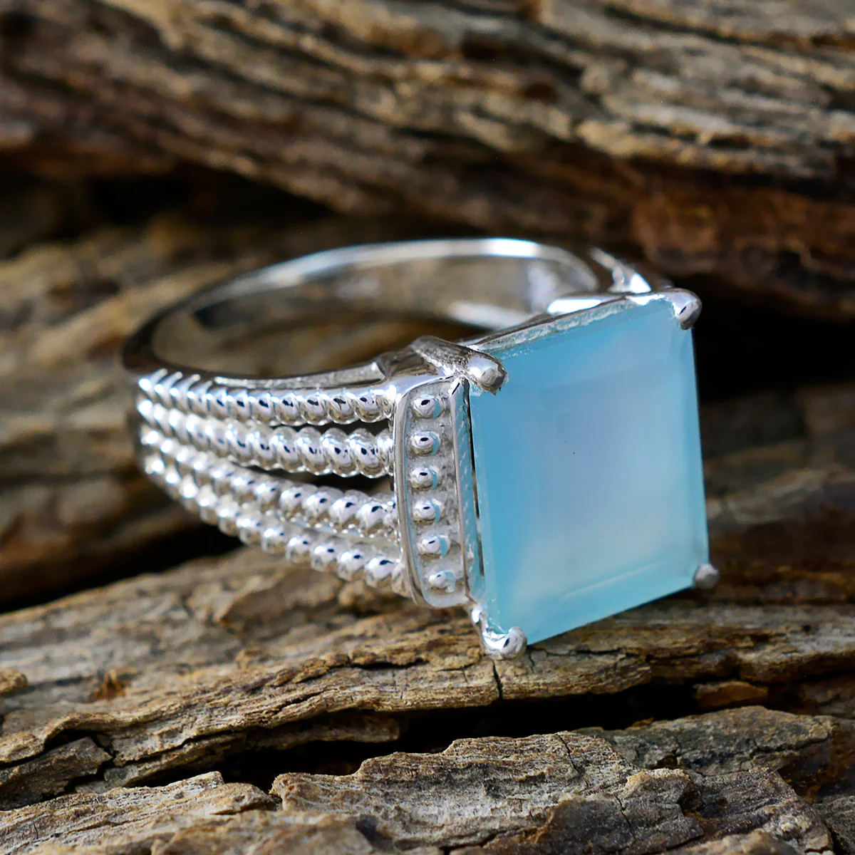 Aqua Chalcedony Solitaire German 92.5 Silver Green Gemstone Eye-catching Abstract Ring Jewellery - Image 3