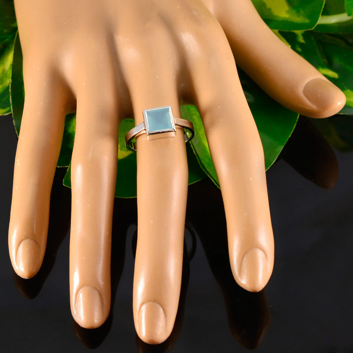 Aqua Chalcedony Solitaire German Silver Green Gemstones Featherlight Cultural Ring Jewelry - Image 5