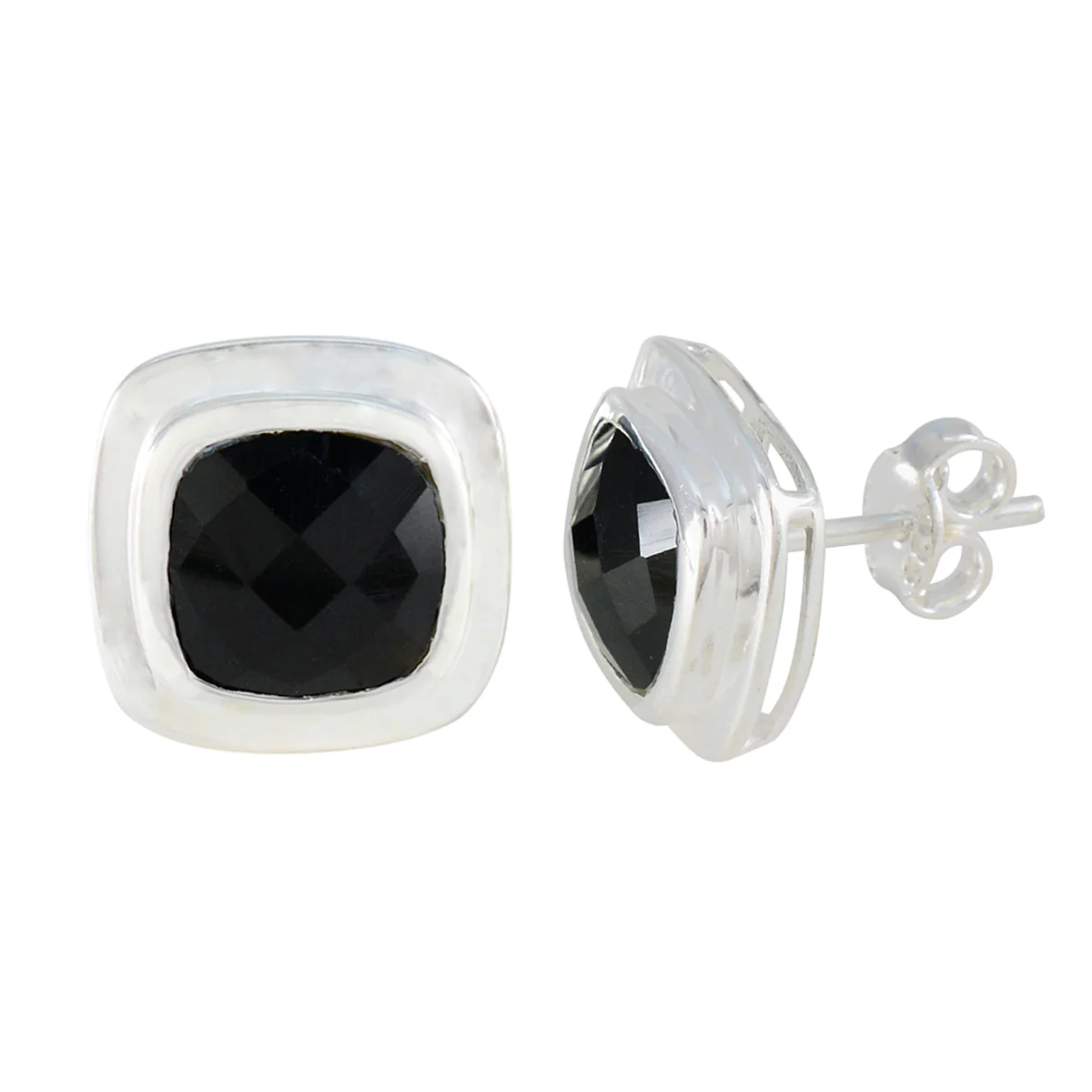 Black Onyx African Teresa Solitaire Stud Black Silver Earring - Image 3