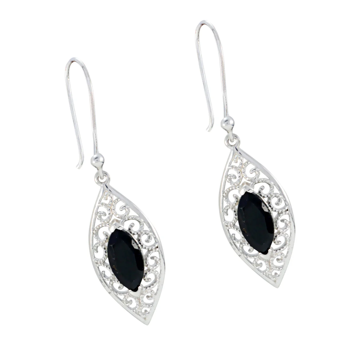 Black Onyx American Luna Solitaire Dangle Black 925 Sterling Silver Earring - Image 3