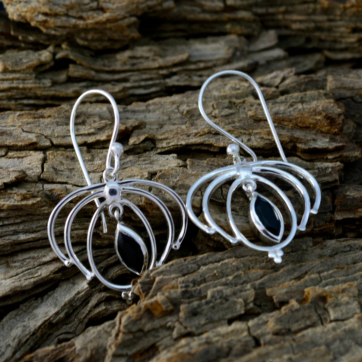 Black Onyx Australian Genesis Solitaire Dangle Black Silver Earring - Image 3