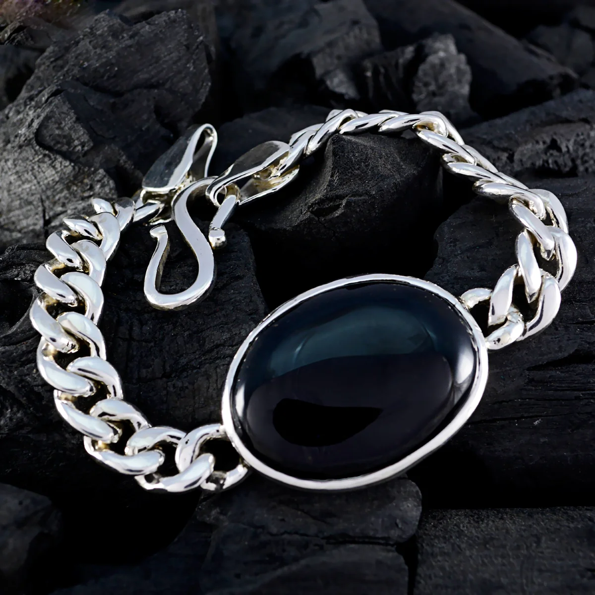 Black Onyx Chinese New Year Edgy Black Silver Chain Bracelet - Image 4