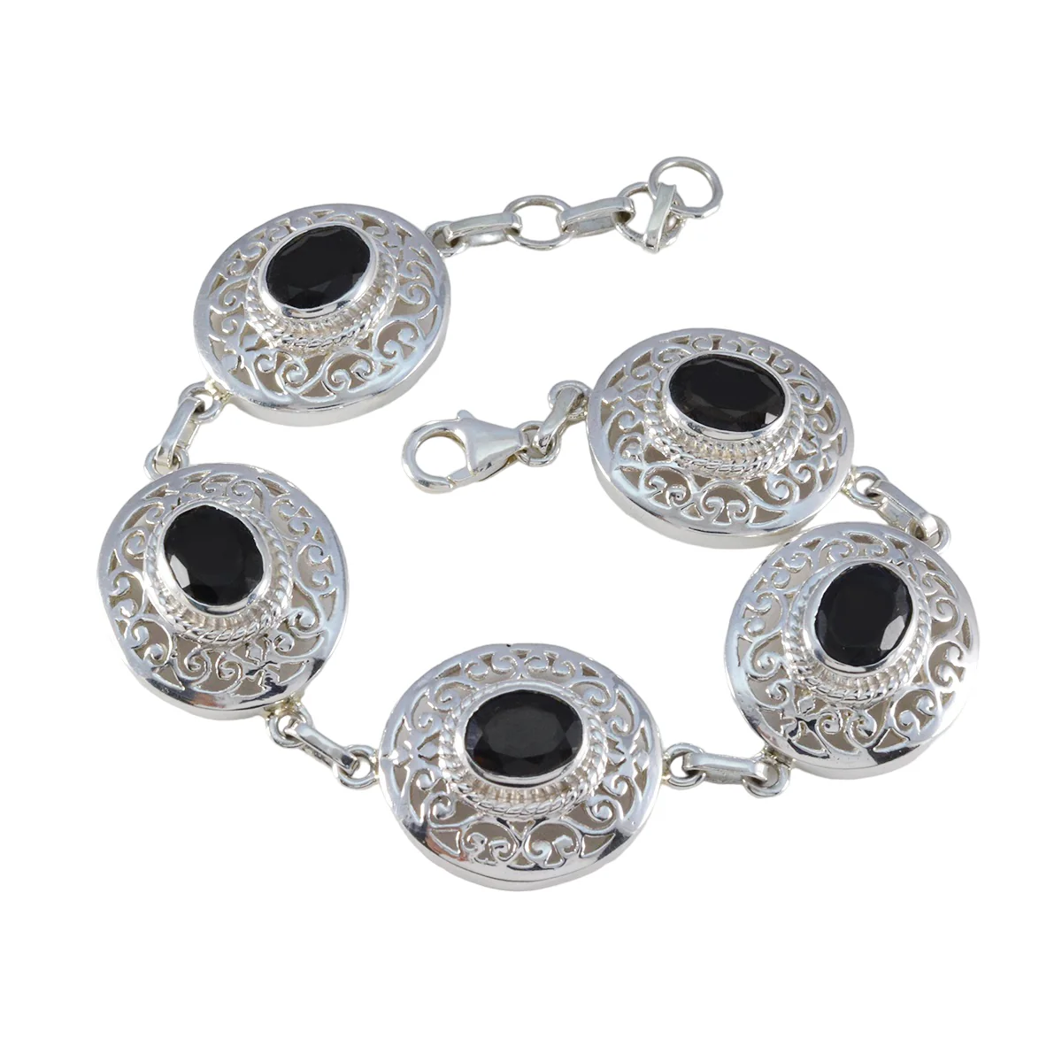 Black Onyx Christmas Eve Eye-catching Black 925 Silver Links Bracelet - Image 3