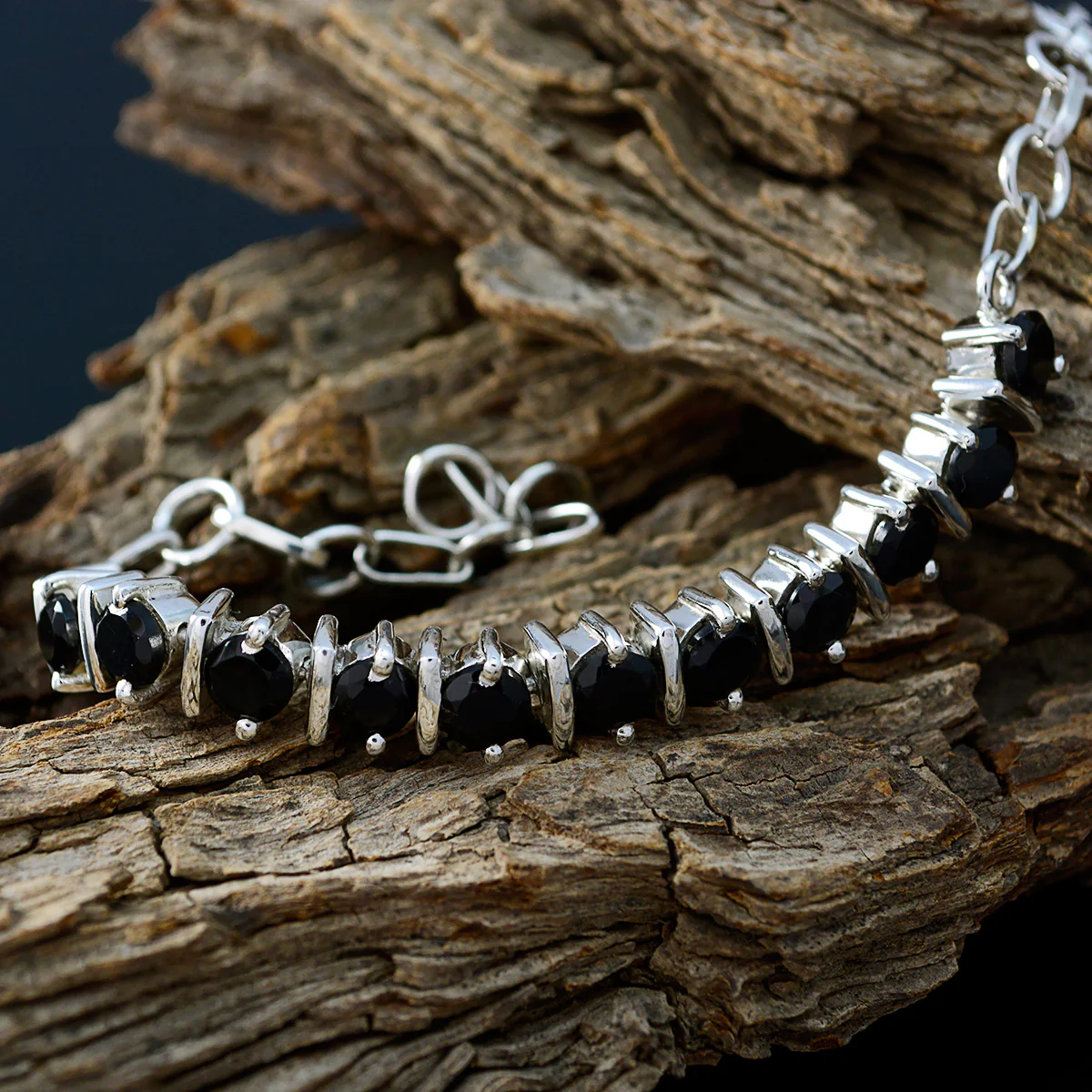 Black Onyx Clean Your Desk Day Tiny Black Silver Tennis Bracelet - Image 4