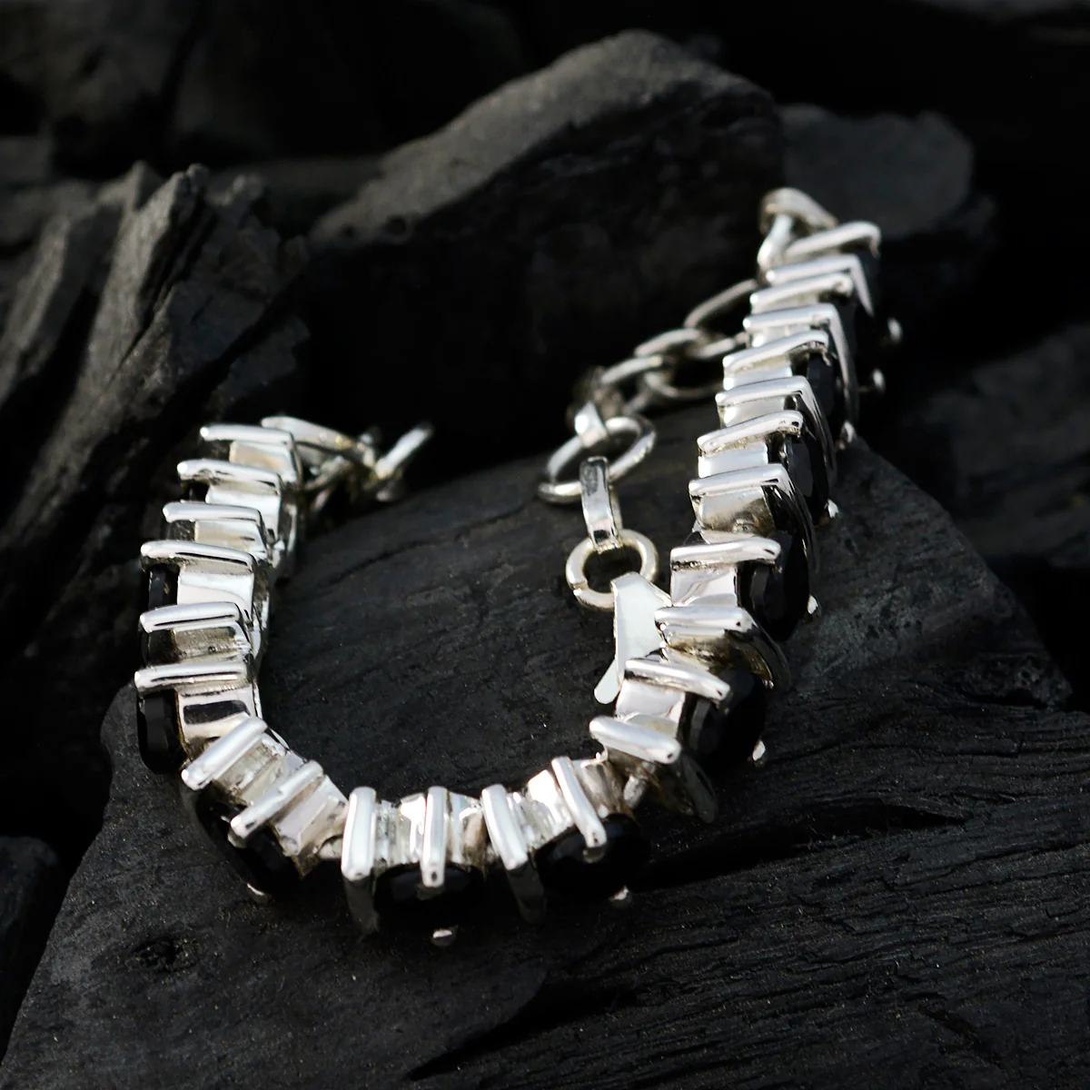 Black Onyx Clean Your Desk Day Tiny Black Silver Tennis Bracelet - Image 5