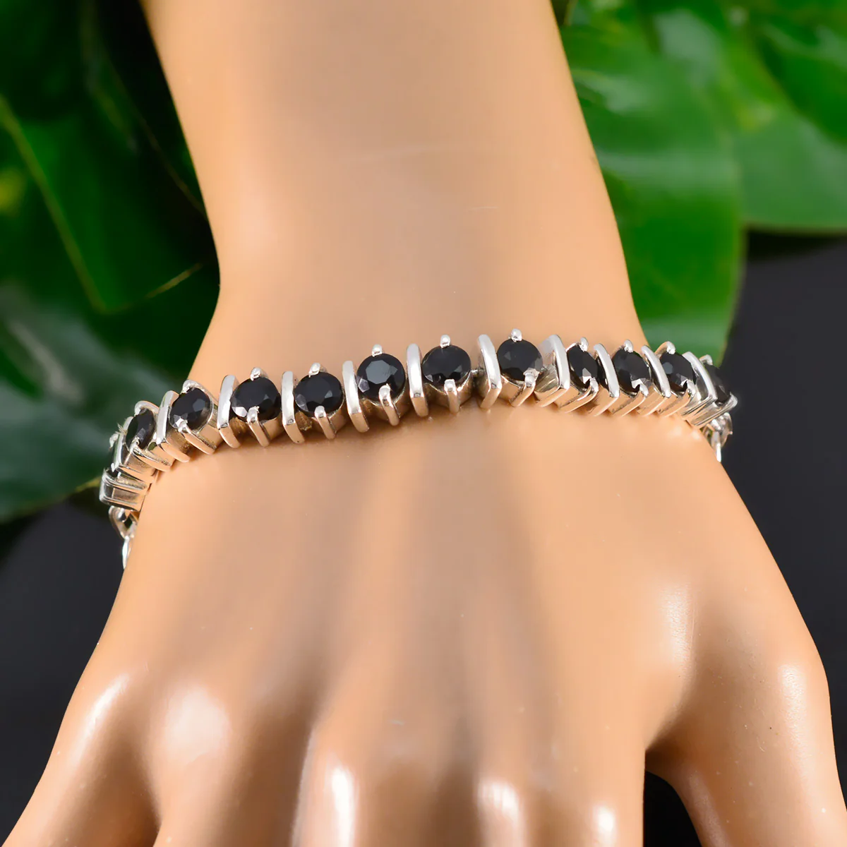 Black Onyx Clean Your Desk Day Tiny Black Silver Tennis Bracelet - Image 6