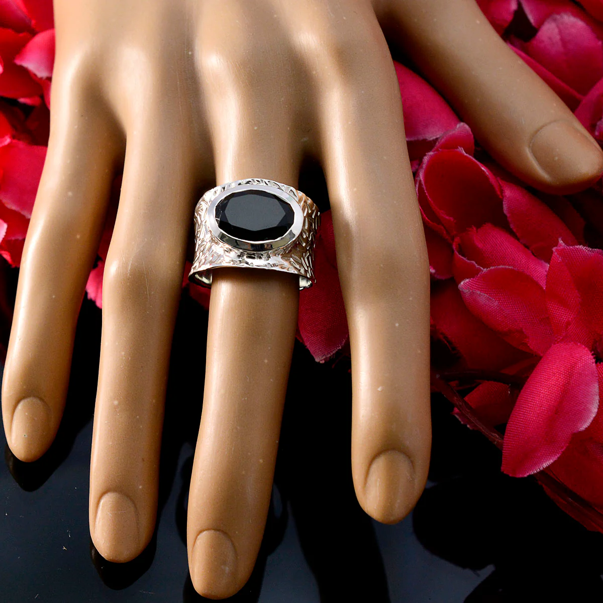 Black Onyx Solitaire African 925 Sterling Silver Black Gems Essential  engravings Ring Jewellery - Image 5