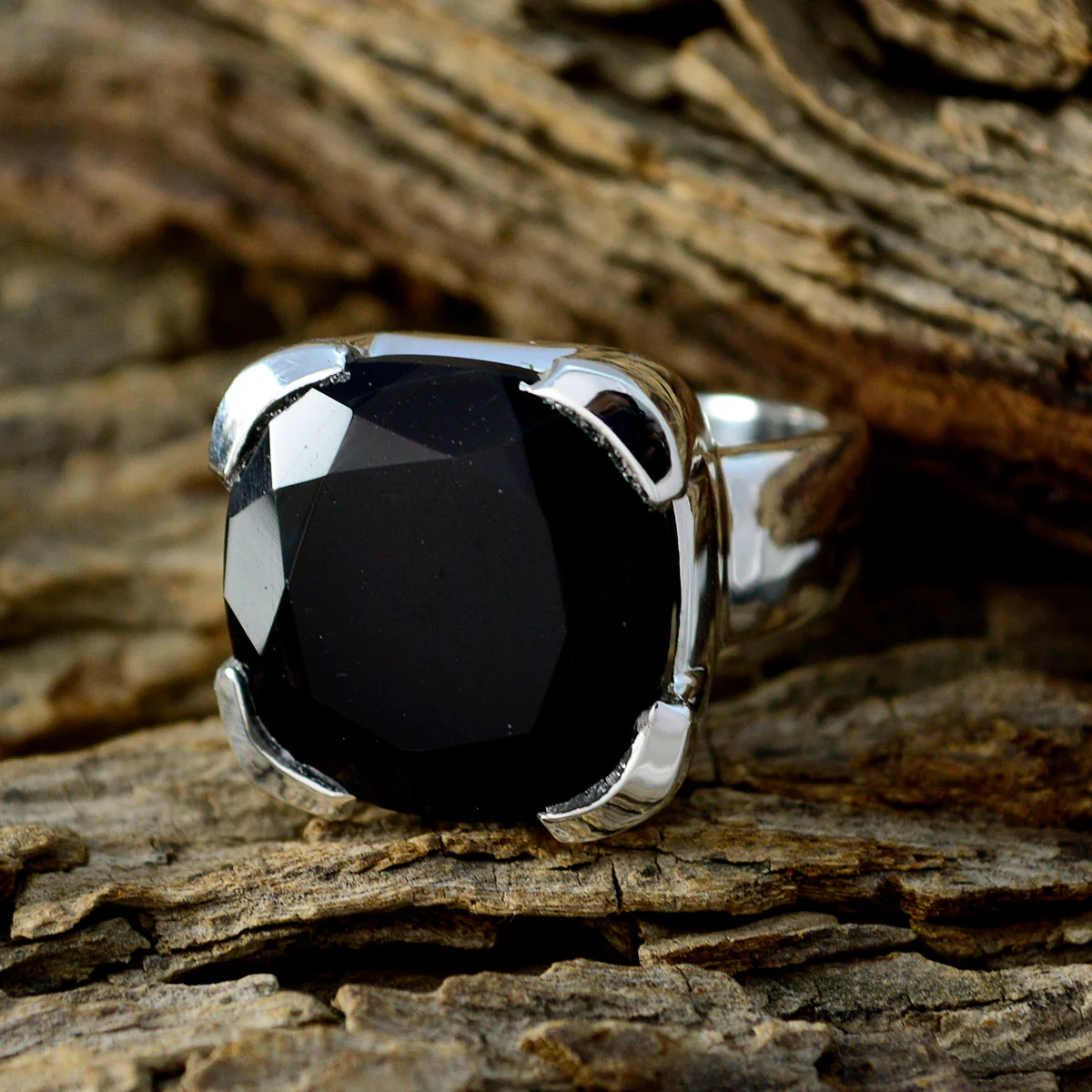 Black Onyx Solitaire German 925 Sterling Silver Black Gemstone Edgy Signet Ring Jewelry - Image 4