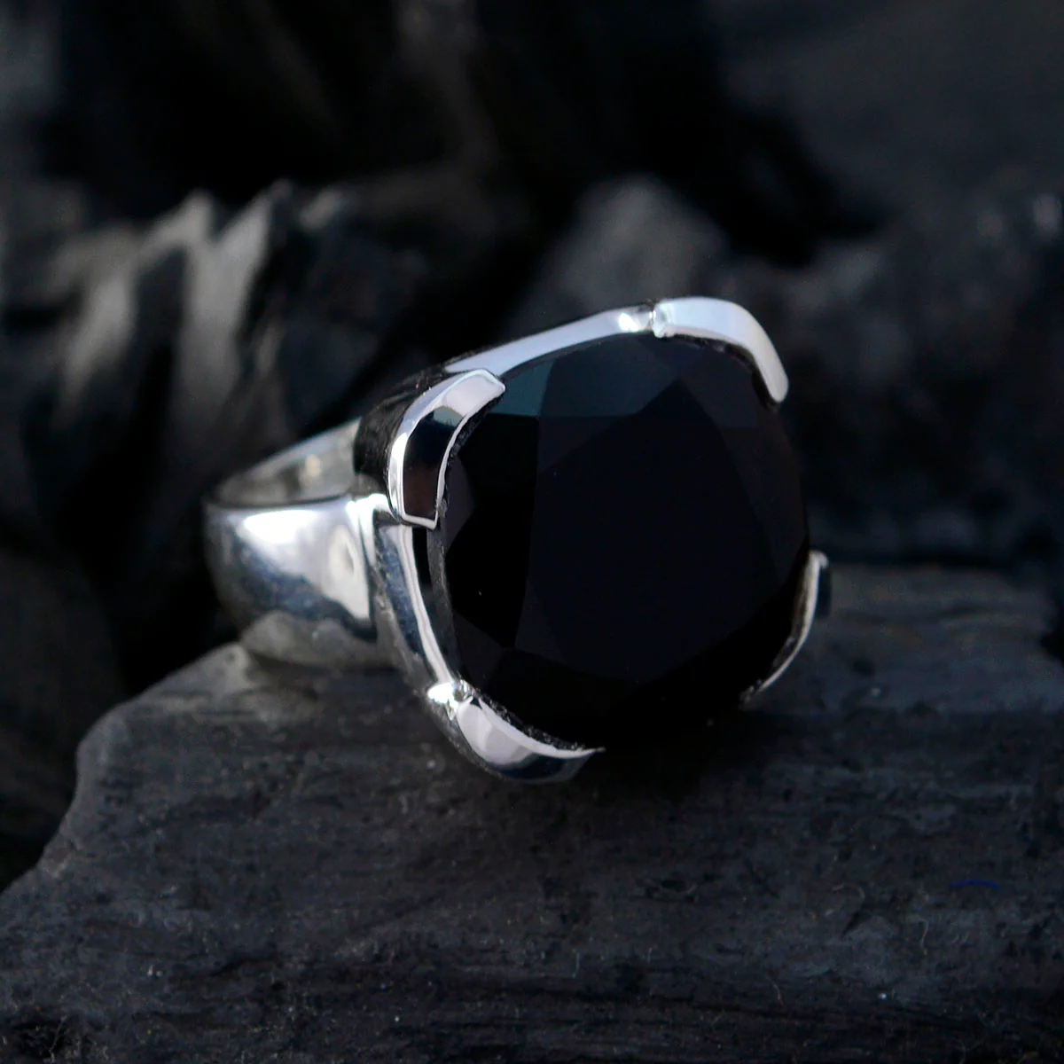 Black Onyx Solitaire German 925 Sterling Silver Black Gemstone Edgy Signet Ring Jewelry - Image 5