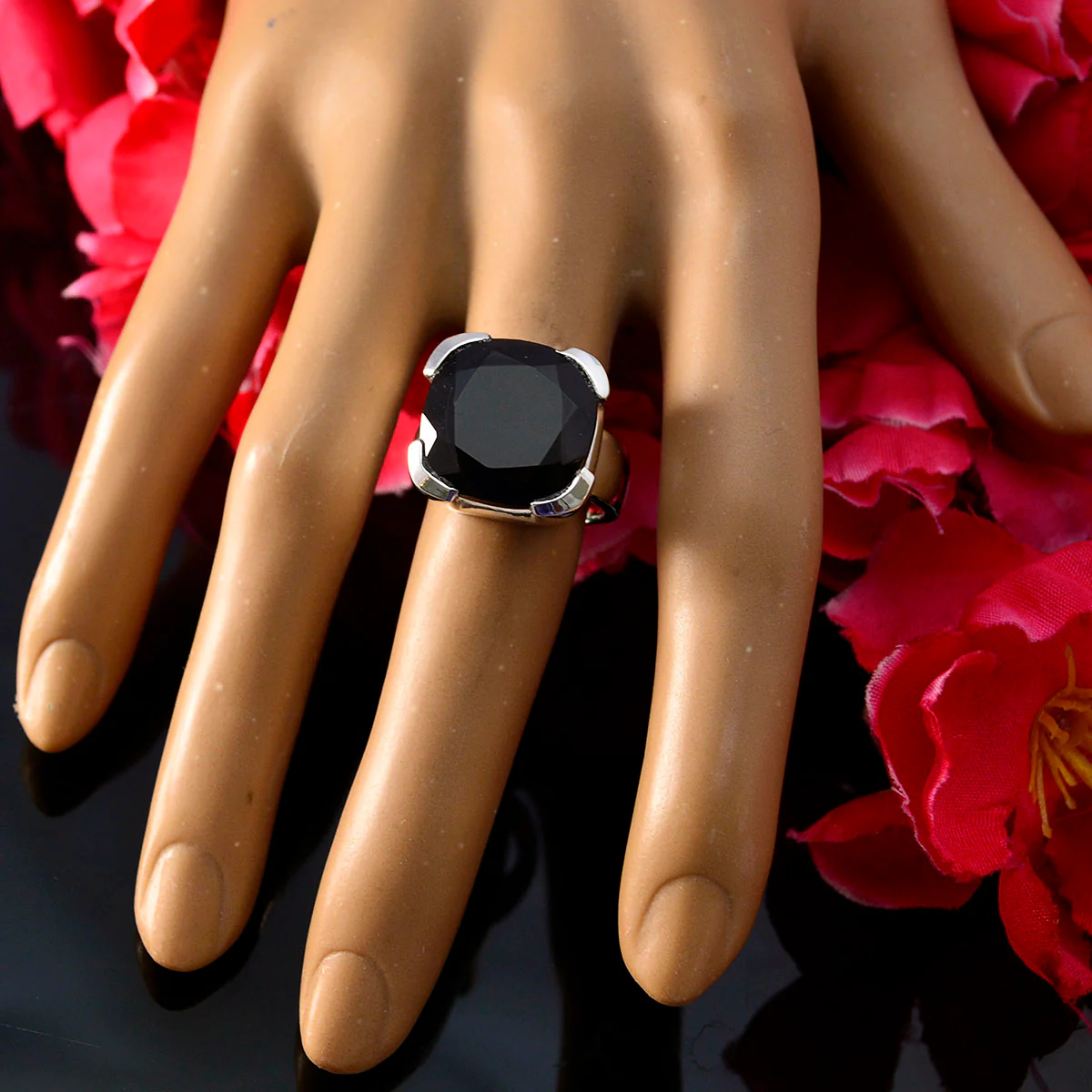 Black Onyx Solitaire German 925 Sterling Silver Black Gemstone Edgy Signet Ring Jewelry - Image 6