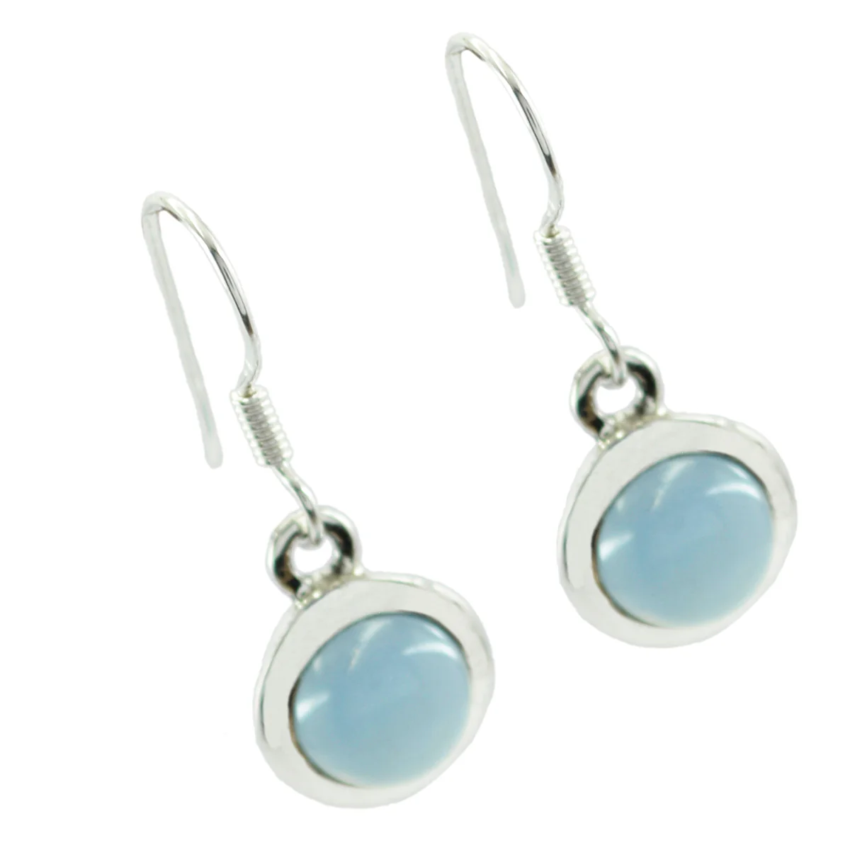Blue Chalcedony Japanese Fernanda Solitaire Dangle Blue 92.5 Silver Earring - Image 3