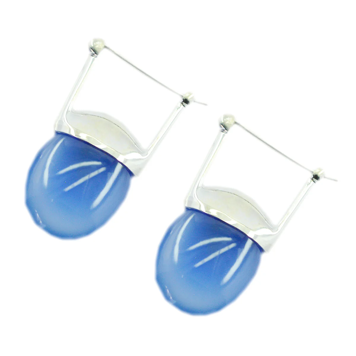 Blue Chalcedony Korean Elena Solitaire Dangle Blue 925 Silver Earring - Image 3