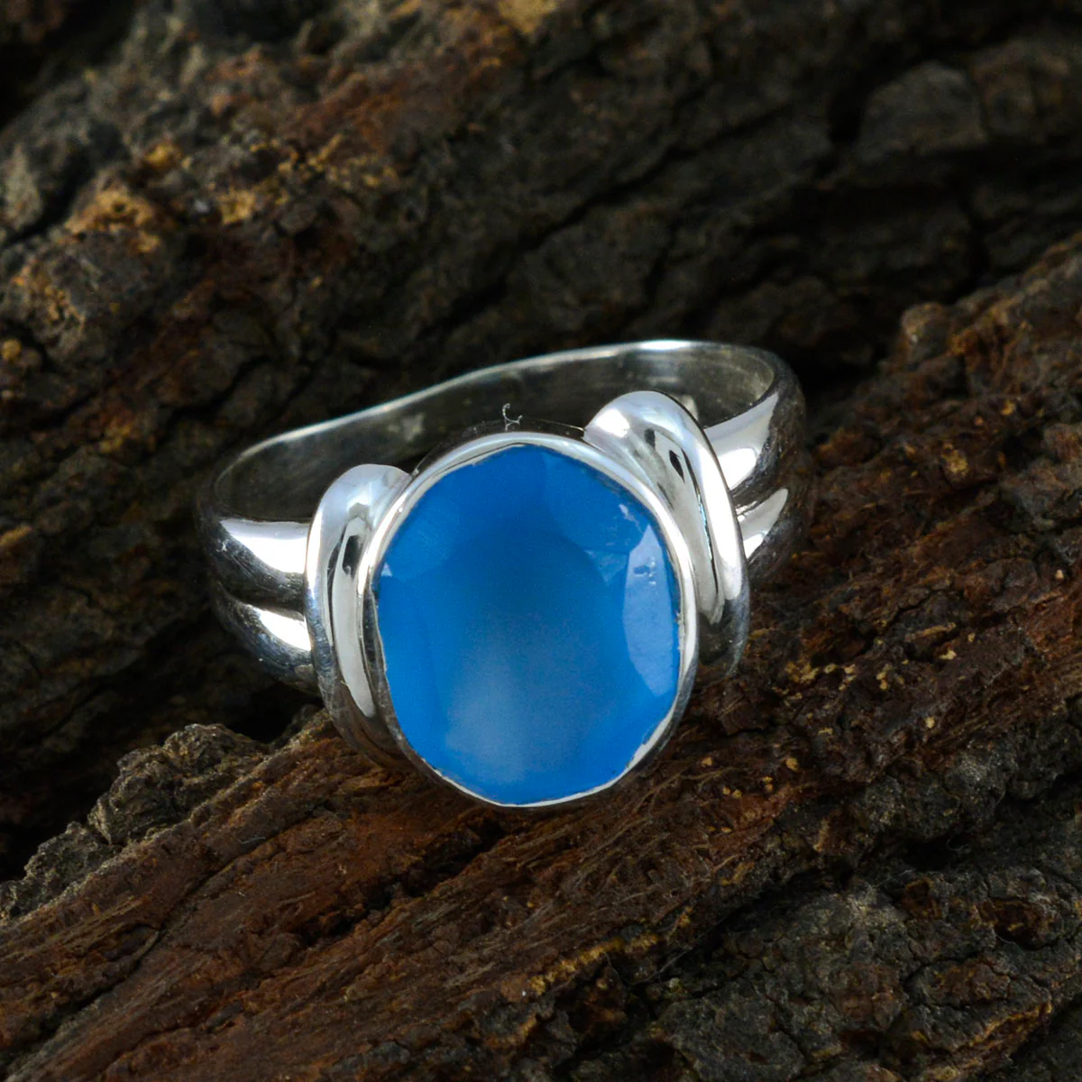 Blue Chalcedony Solitaire Egyptian Sterling Silver Blue Gems Tiny Artisan Ring Jewellery - Image 3