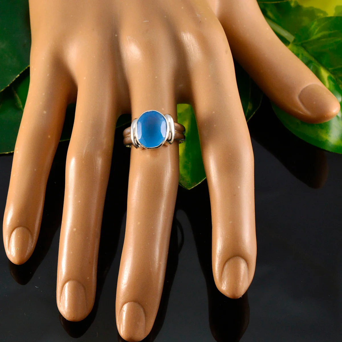 Blue Chalcedony Solitaire Egyptian Sterling Silver Blue Gems Tiny Artisan Ring Jewellery - Image 5