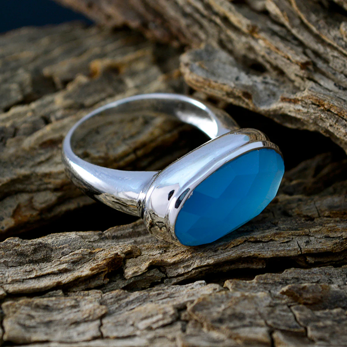 Blue Chalcedony Solitaire Russian 925 Sterling Silver Blue Gemstones Mid-weight Luxurious Ring Jewelry - Image 3