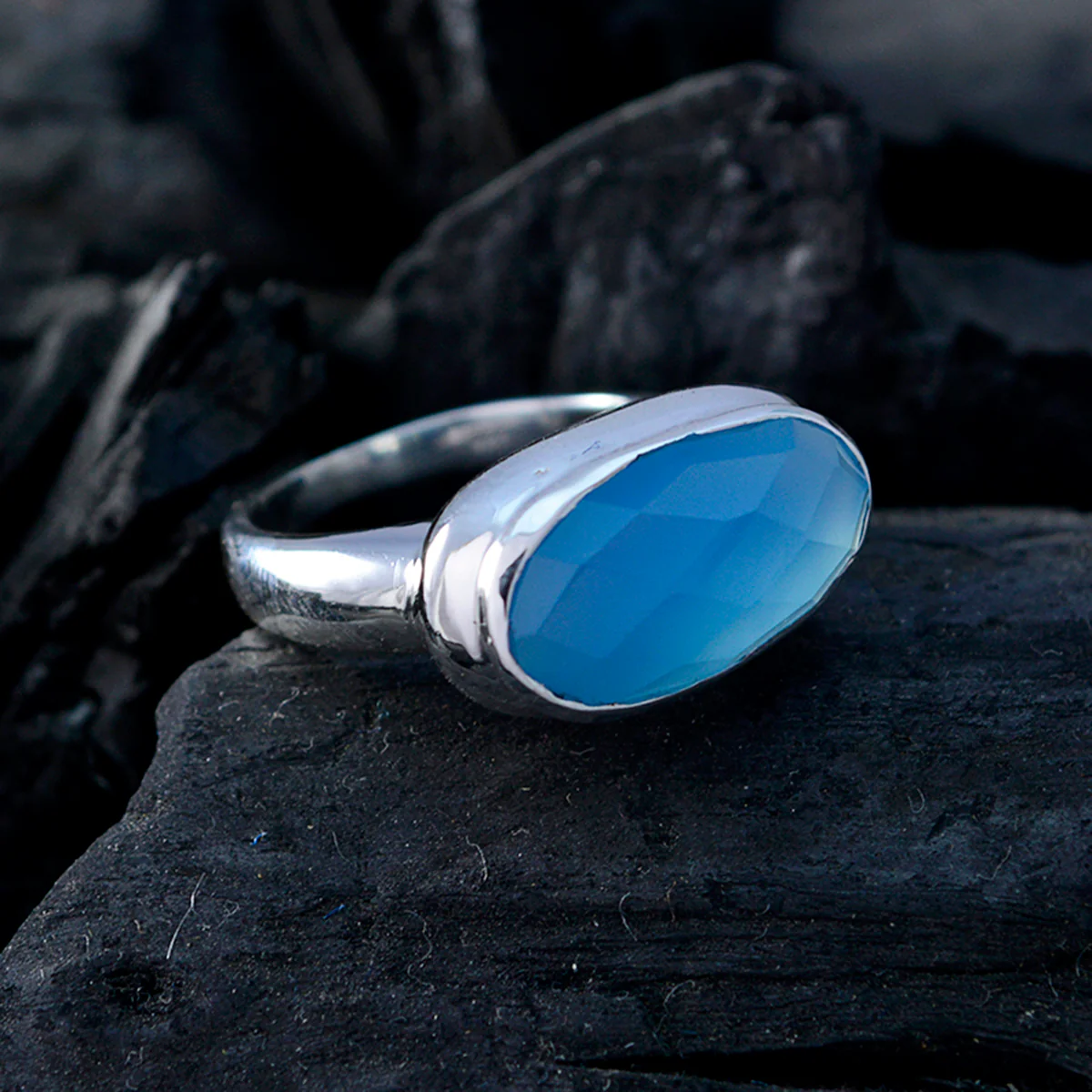 Blue Chalcedony Solitaire Russian 925 Sterling Silver Blue Gemstones Mid-weight Luxurious Ring Jewelry - Image 4