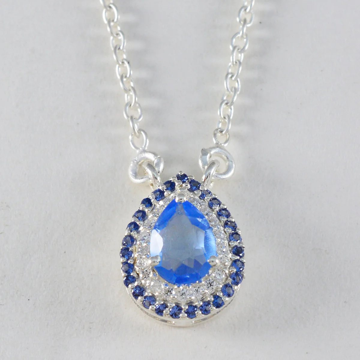 Blue Sapphire CZ Whisper-thin Indian 925 Silver multiple Nisa Eternity Blue Pendant Jewelry - Image 3
