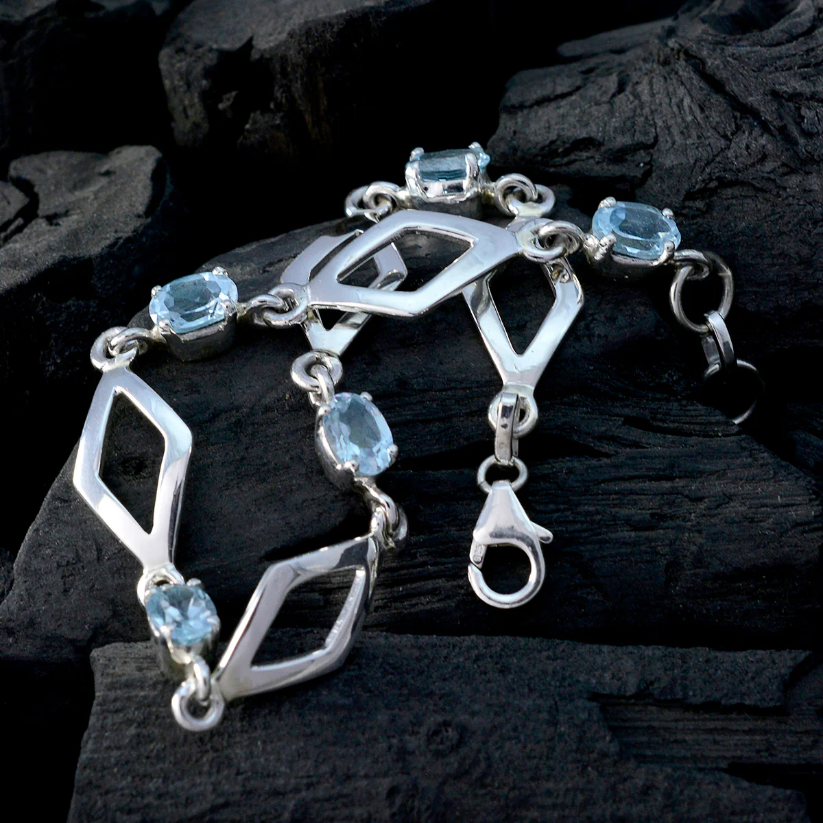 Blue Topaz Earth Hour Featherlight Blue Silver Links Bracelet - Image 4