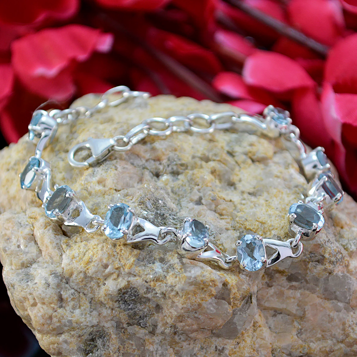 Blue Topaz Easter Featherlight Blue Sterling Silver Links Bracelet - Image 3